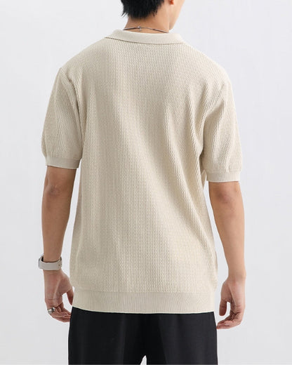 Textured Knit Open Polo Shirt