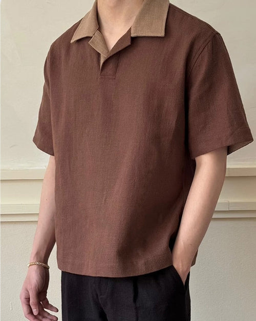 Linnen Mix Open Polo Shirt