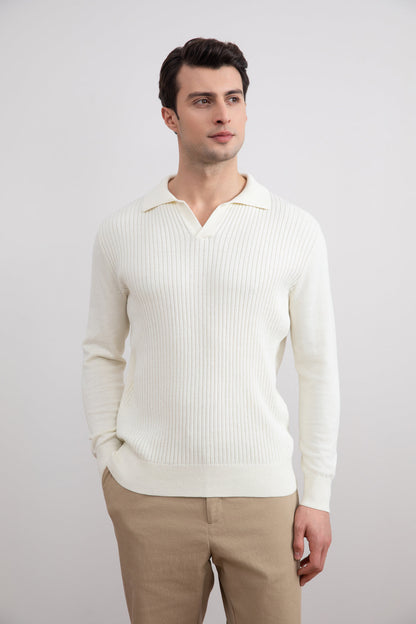 Off-White Striped Open Polo Shirt