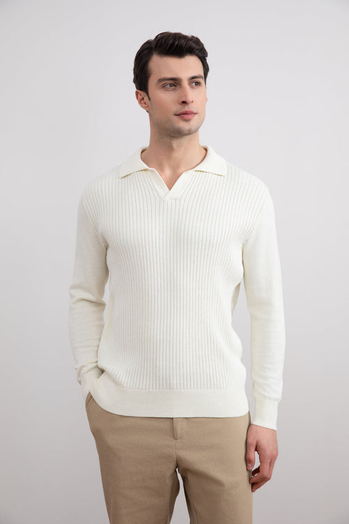 Off-White Striped Open Polo Shirt