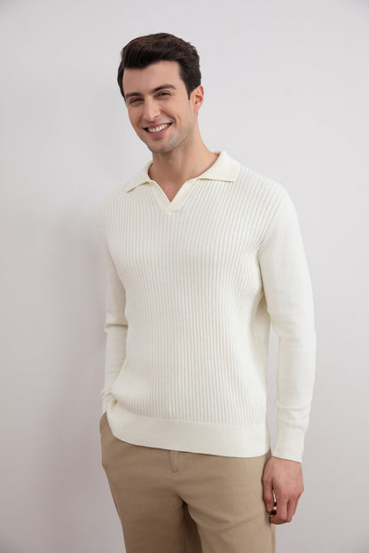 Off-White Striped Open Polo Shirt