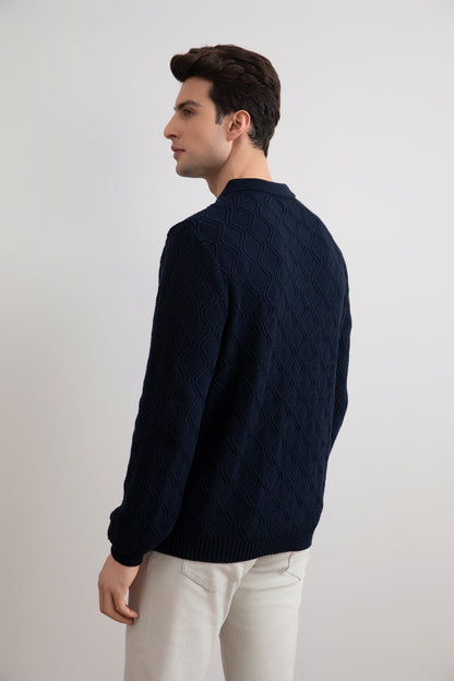 Navy Honeycomb Polo Sweater