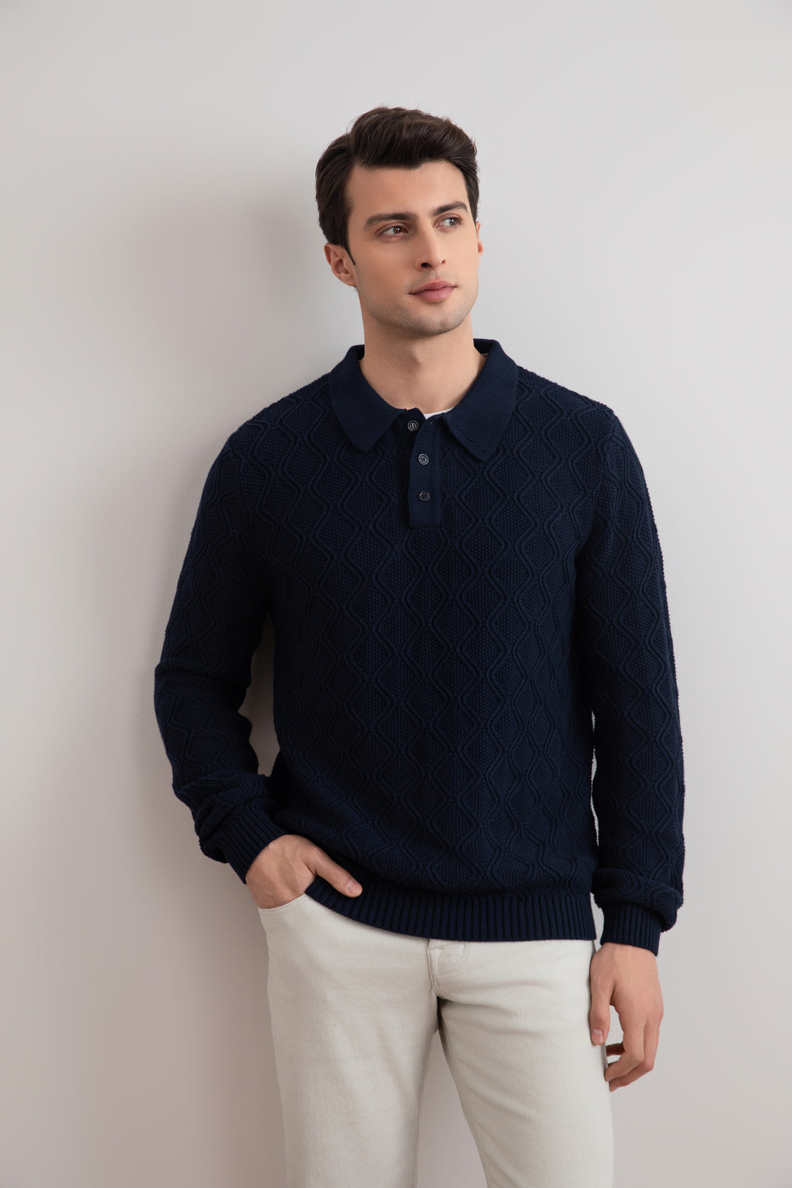 Navy Honeycomb Polo Sweater