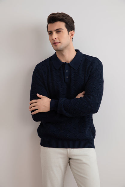 Navy Honeycomb Polo Sweater