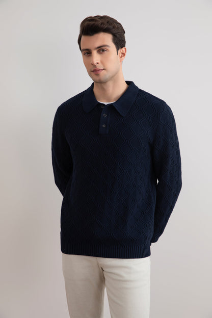 Navy Honeycomb Polo Sweater