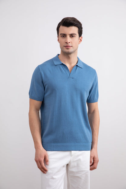 Dusty Blue Open Polo T-shirt