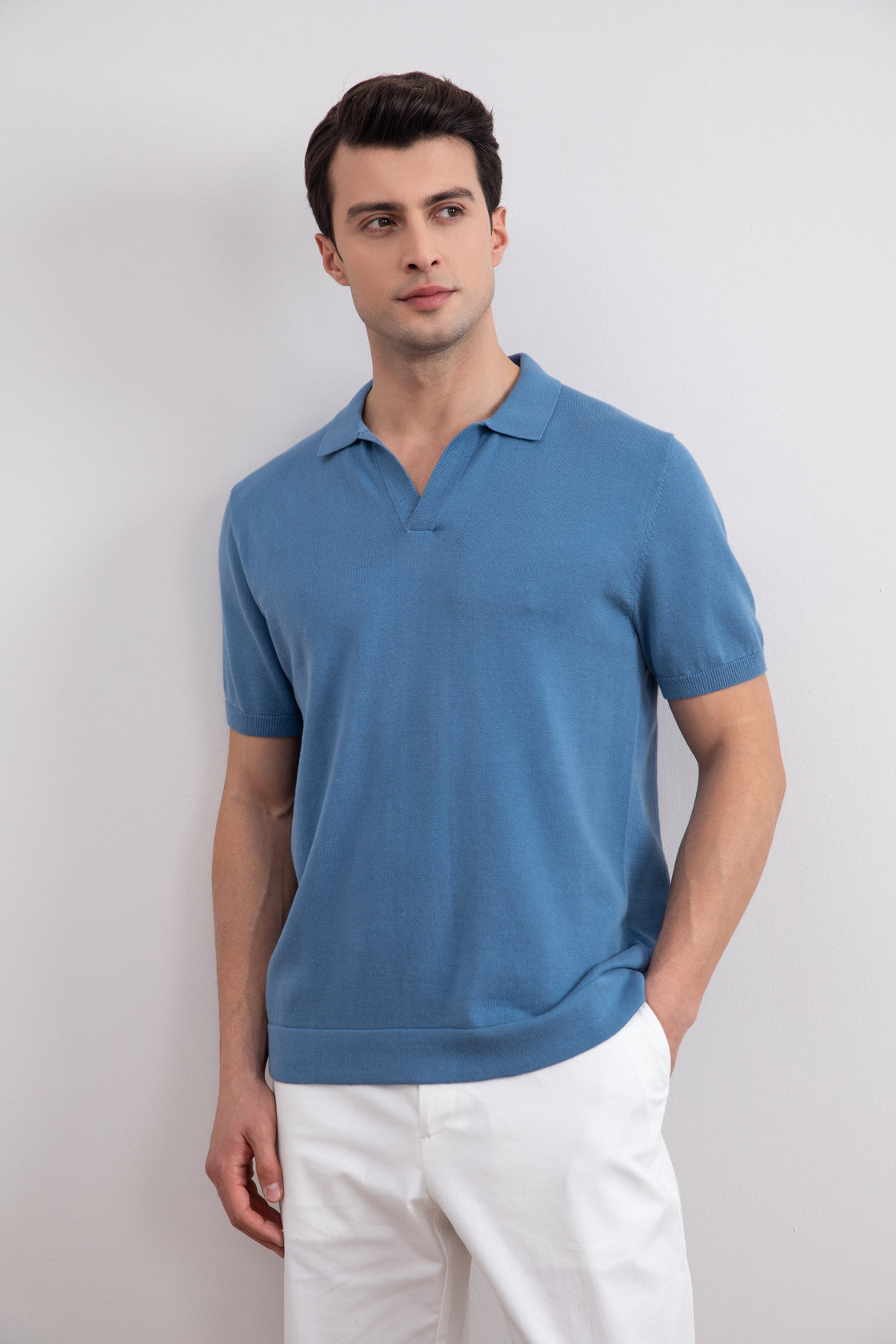 Dusty Blue Open Polo T-shirt