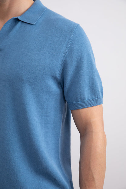 Dusty Blue Open Polo T-shirt