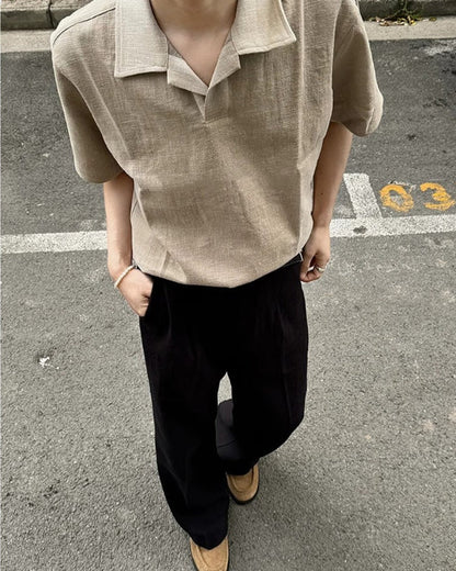 Linnen Mix Open Polo Shirt