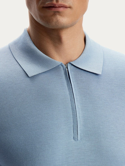Silk and cotton polo jumper Light Blue