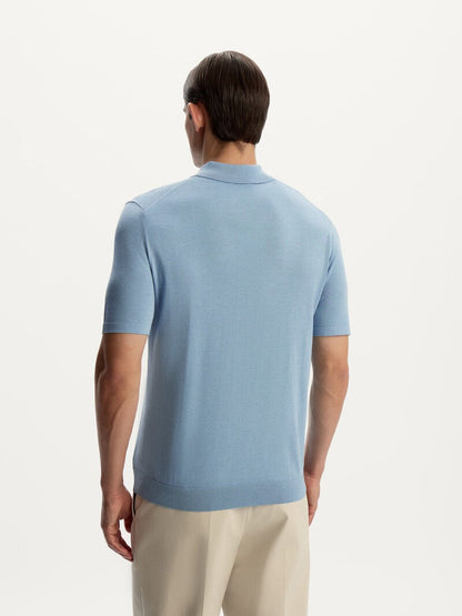 Silk and cotton polo jumper Light Blue
