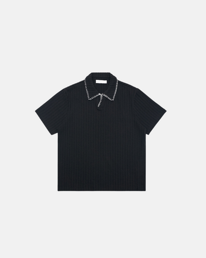 Ribbed Knit Polo Shirt