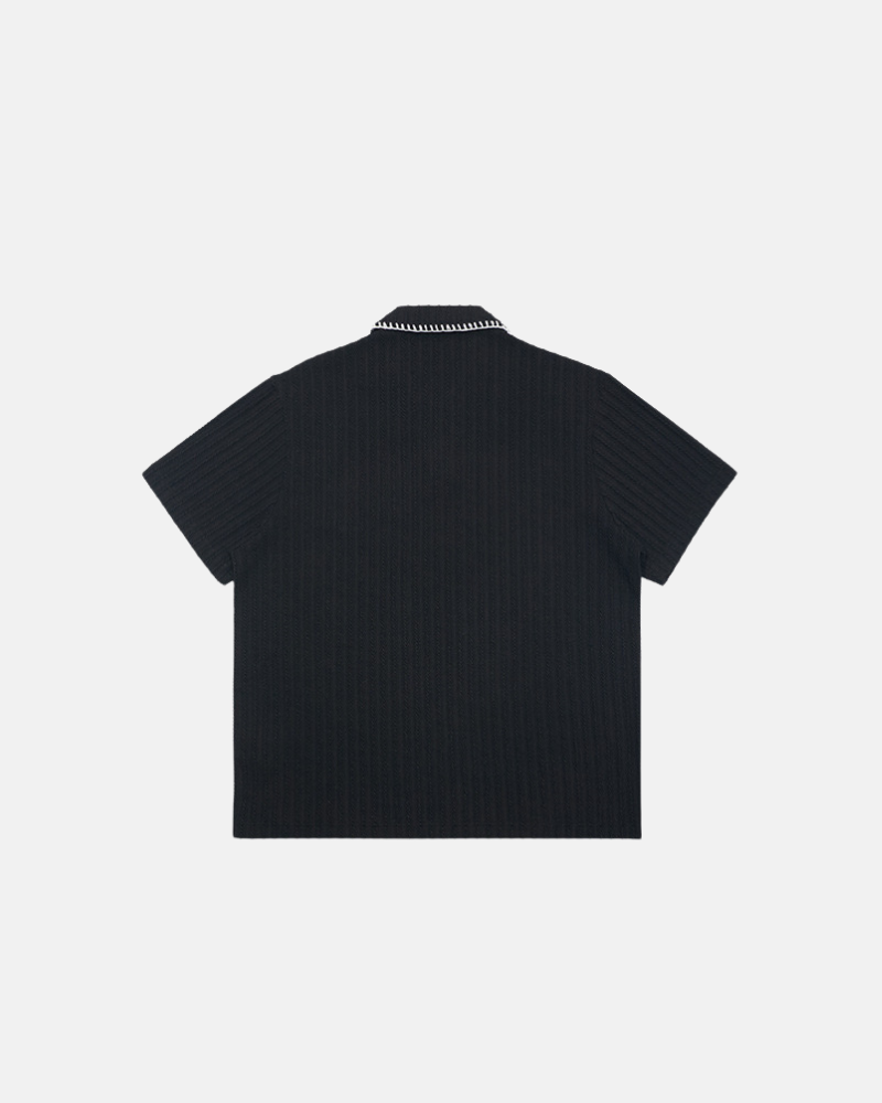 Ribbed Knit Polo Shirt