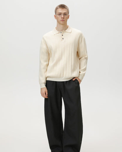 Ribbed Knit Long Sleeve Polo Sweater